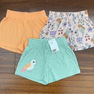 NEW H&M Set of Three Kids' Shorts - Orange, Floral, and Green with Bird